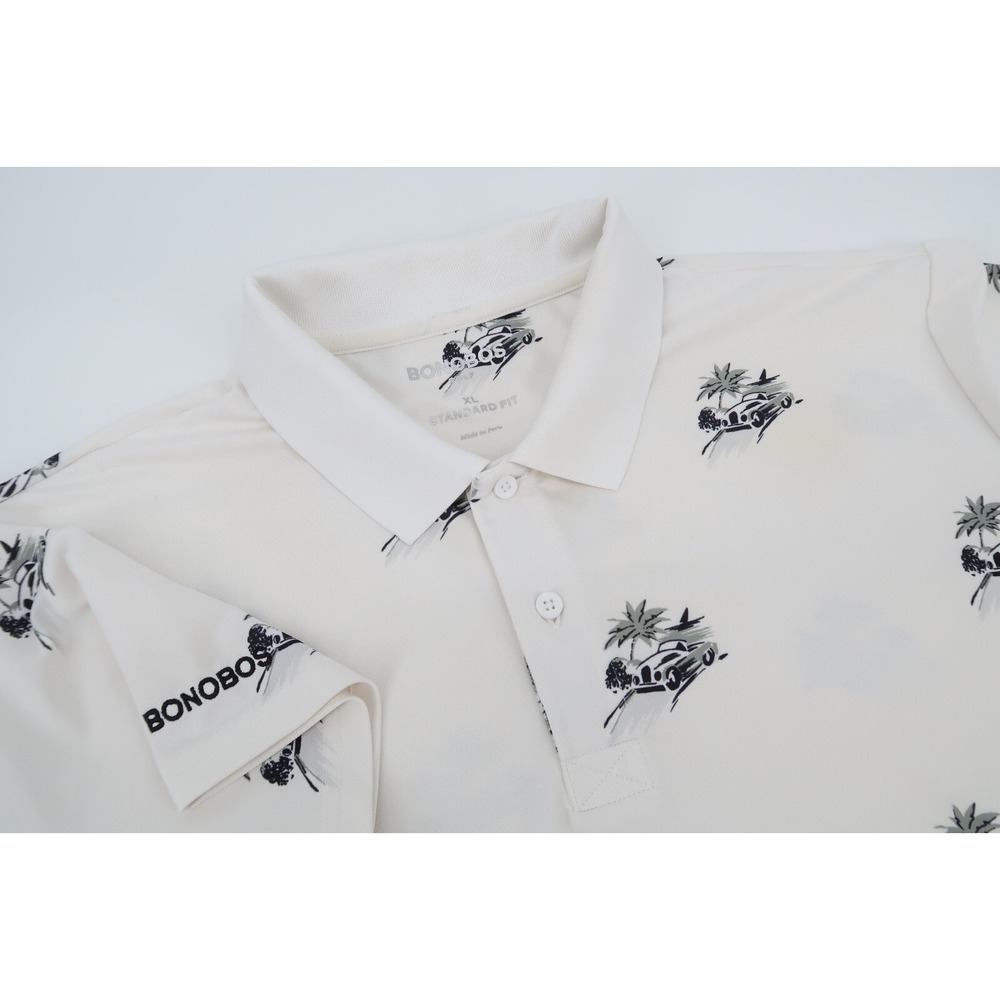 Bonobos Golf Mens XL Performance‎ Print Golf Polo Color White Scenic Drive Cars